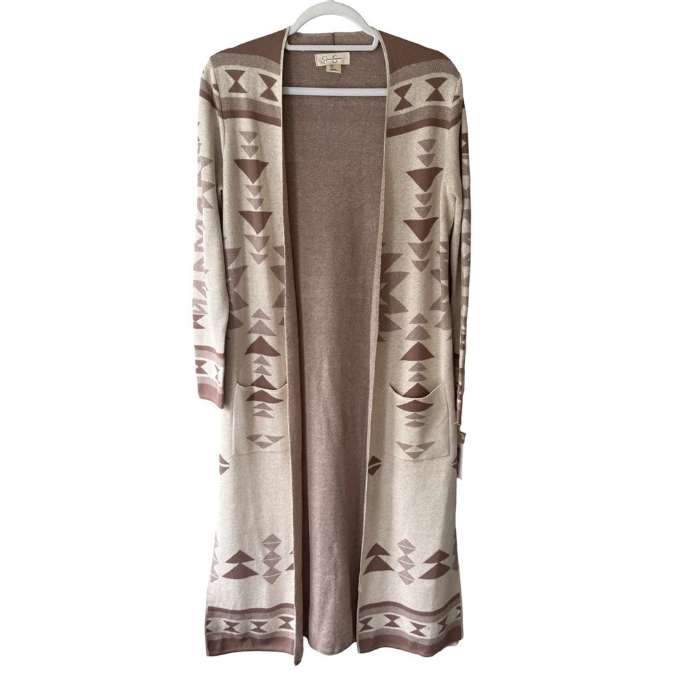 Jessica Simpson Geometric Cardigan - Brown and Cream Size S Boho Aztec Neutral